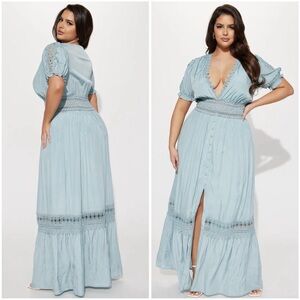 Fashion Nova | Dresses | Fashion Nova Nwt Cannes Sunset Maxi Dress In Ligth  Blue Size X | Poshmark